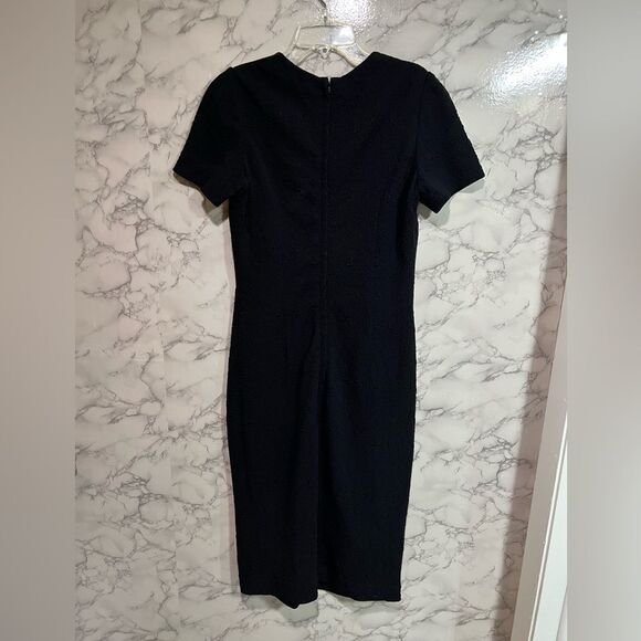Teri Jon Sportswear Black Crepe Textured Leather Trim Sheath Dress Size 8 - Picture 6 of 6